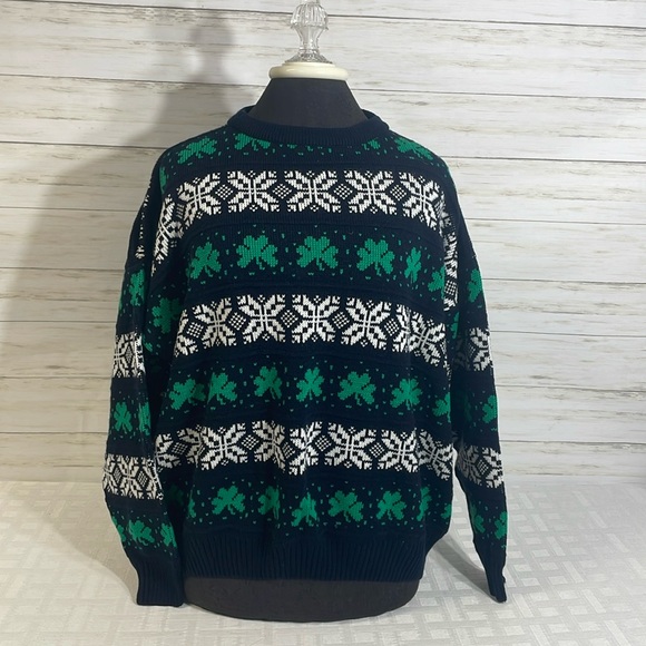 Blarney Woollen Mills MADE IN IRELAND Shamrock Snowflake Sweater Women's Large - Picture 2 of 9